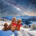 Firefly vacker vinterlandskap i bergen med glada röda pudlar och stjärnhimmel 45462.jpg